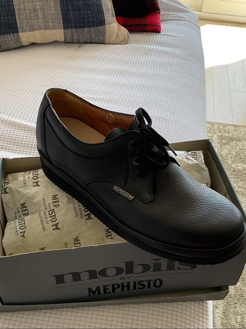 Mephisto Men's Black Leather Lace-Up Derby Shoe